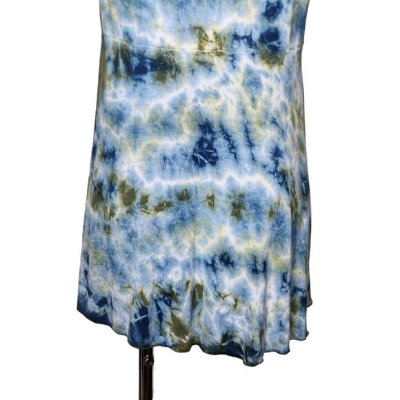 Yak N Yeti Size S Sleeveless Tie Dye Blue Green Eyelet Tunic Summer Top - Picture 4 of 9